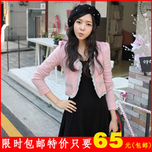 2012春夏装新款外套 女款 蕾丝修身粉色<span class=H>毛呢</span>甜美长袖短款小外套