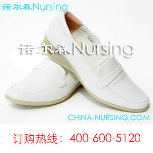 诺尔森真皮护士鞋669白色软牛皮鞋牛筋底坡跟舒适女鞋单鞋休闲鞋