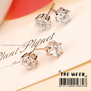  THE WEEK 镀14K金★皓石 钻石 OL气质 简约 耳钉 耳饰 玫瑰金色