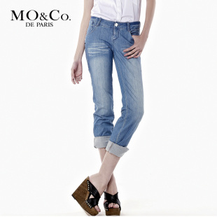 MO&amp;Co. 摩安珂 M91JEN25磨白直筒牛仔裤