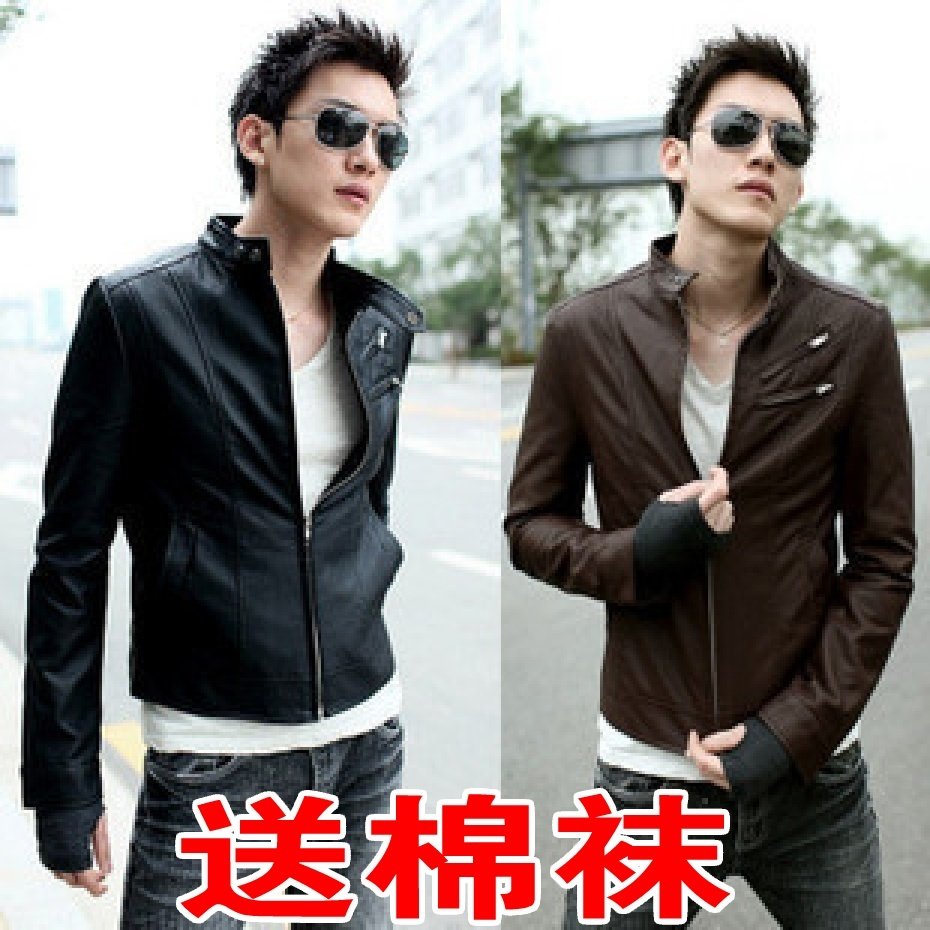 2013 spring loaded new hot Korean jacket men s collar-cultivating casual leather men leather jacket men's locomotive