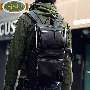  韩版新款潮男大容量隔层男式立体双肩包旅行包学生书包电脑包