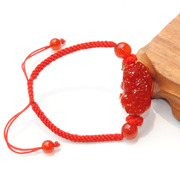 天然红玛瑙貔貅手链 手工编红绳金刚结手链 红玛瑙皮丘手串