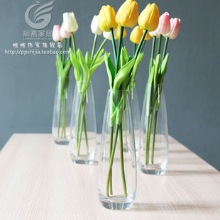 小花瓶单支郁金香花插 简约软装配饰玻璃花瓶 桌面摆放小花插特价