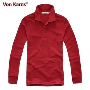  大红色男士长袖POLO衫 男式长袖T恤男款翻领秋装 新款正品深红色