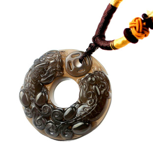  婧茹 正品开光冰种黑曜石貔貅项链 鸿运圈 男士水晶吊坠 开运招财