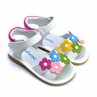  芙瑞可女童凉鞋 韩版花朵款童鞋 全真皮防滑牛筋底学步鞋6078