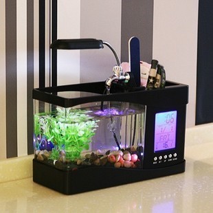  多功能亚克力鱼缸/水族箱 USB迷你鱼缸 生态小型金鱼乌龟缸