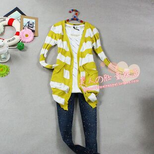 2012新款百家好basic house 条纹长袖针织衫开衫多色入