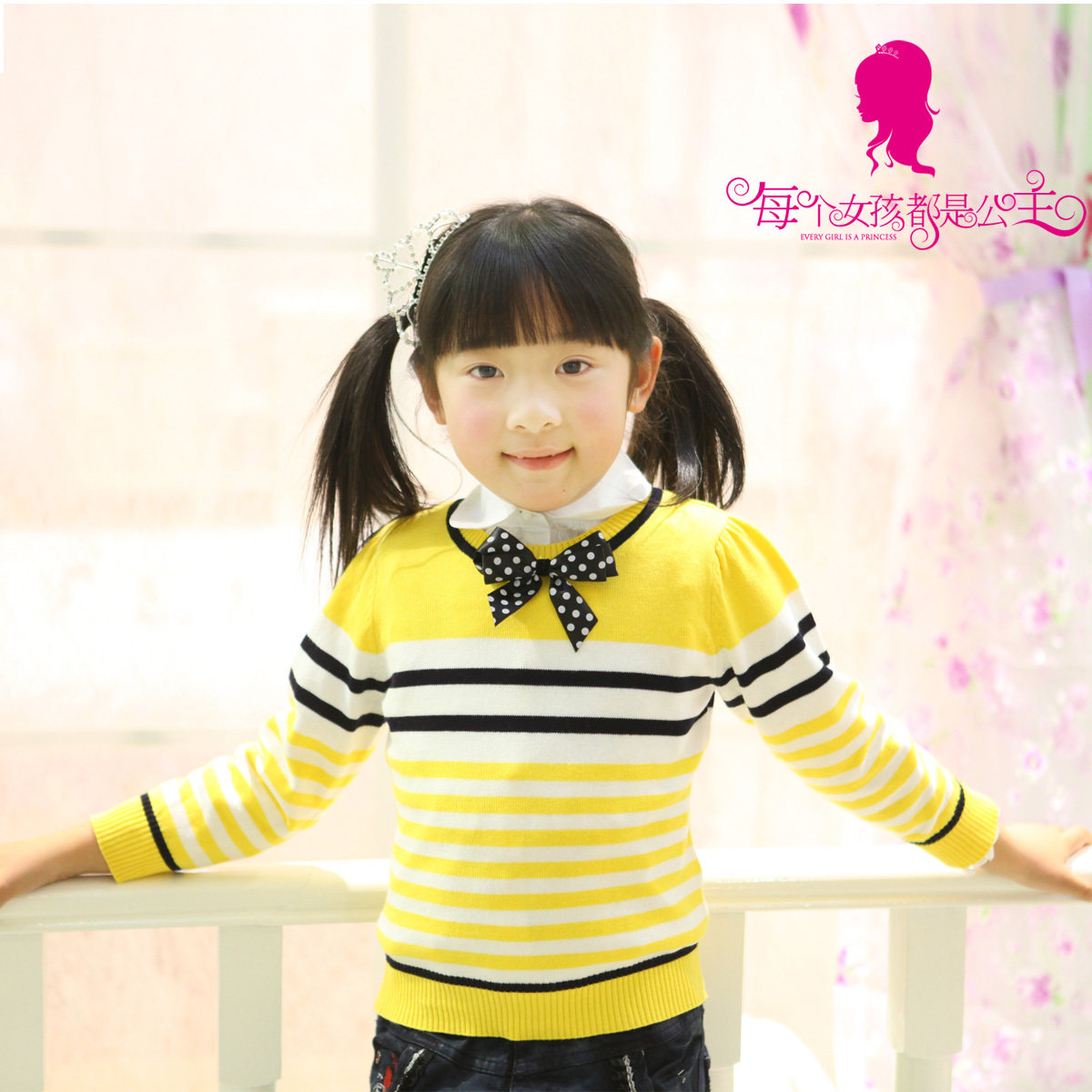 DEESHA笛莎女<span class=H>童装</span>2011秋款圆领纯棉薄款毛衣2011011