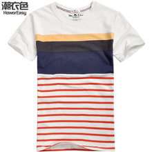 【潮衣色】2012新款夏装 男士短袖t恤 韩版 新品 半袖 拼色条纹