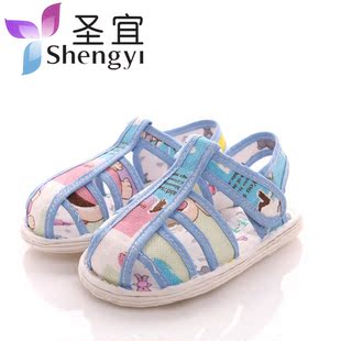  圣宜宝宝布鞋 儿童凉鞋 千层底布底凉鞋学步鞋包头款防滑底胖猪王