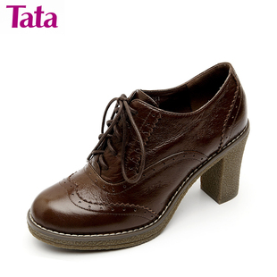 【活动】Tata/他她 牛皮12A713 秋冬 英伦风粗跟 女鞋/及踝鞋