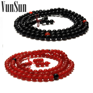  VunSun 天然水晶黑玛瑙红玛瑙男女手链108颗佛珠情侣手链一对特价