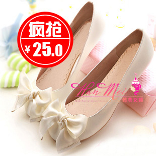  新品平跟圆头韩版单鞋 蝴蝶结平底鞋休闲鞋子大码女式鞋春季女鞋
