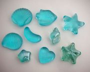 湖蓝玻璃石海洋贝壳心形，五角星鱼缸水族，花瓶装饰石头7元9个