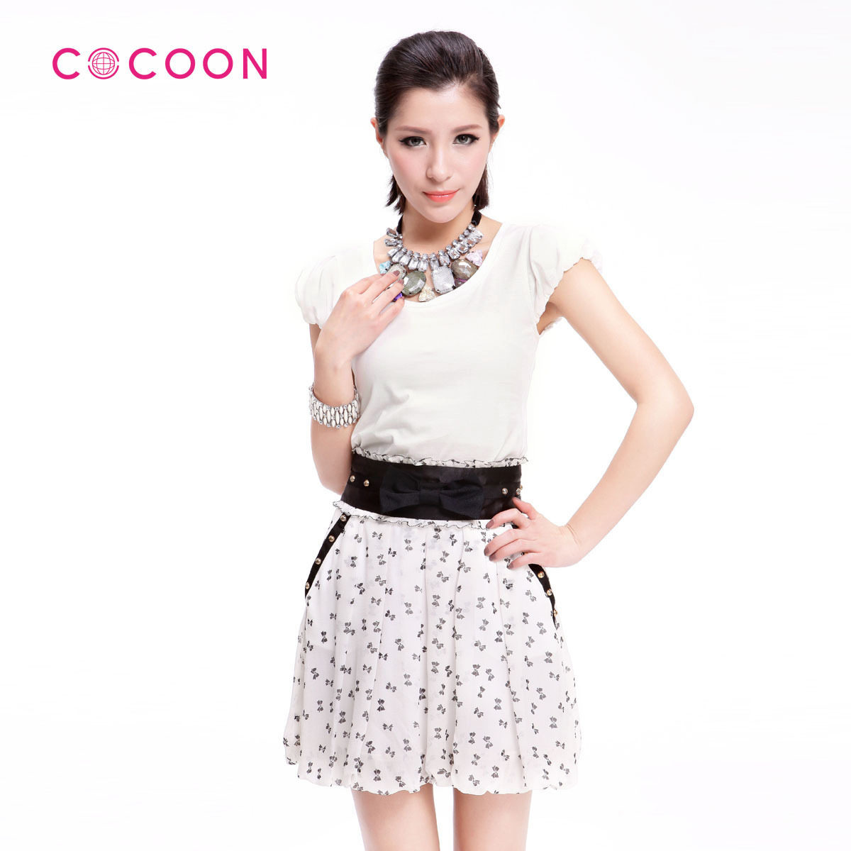 COCOON2012新品百搭舒适纯棉泡泡袖短袖T恤上衣312103028原价499