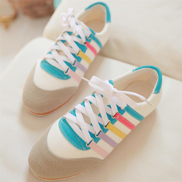 春鞋日系甜美拼色条纹...