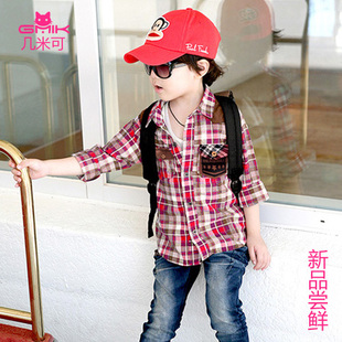  加厚儿童衬衫 英伦格子纯棉男童衬衣 长袖韩版中童秋冬装