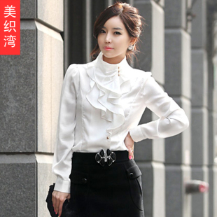  美织湾 春装新品大码 职业装 韩版修身 雪纺衬衣 长袖衬衫 女