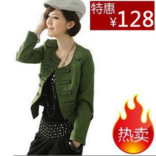 2012春装新款韩版女装修身休闲外套牛仔小外套小西装军绿短外套