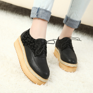  特价HOLD住 徐濠萦欧美杂志款 松糕底 豹纹 厚底单鞋 高帮鞋 女鞋