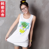 韩都衣舍折扣店正品韩国2012新款韩版夏装卡通印花无袖T恤DQ1062