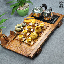 唐丰黑檀 花梨电磁炉茶盘 手工朱泥浮雕紫砂茶具 套装云景-黄山水