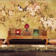 中式家居国画大型壁画卧室床头电视墙时尚墙布花枝鸟背景墙壁纸
