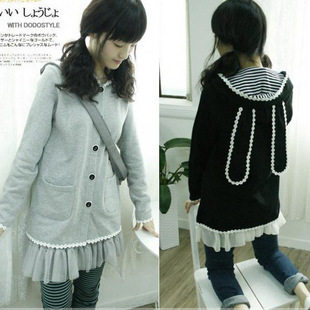 日系少女姐妹装2012可爱<span class=H>兔</span><span class=H>耳朵</span><span class=H>兔</span>子<span class=H>耳朵</span>中学生装韩版卫衣连帽<span class=H>外套</span>