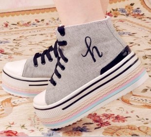  秋款帆布鞋超厚底鞋松糕鞋潮白球鞋韩国松高鞋女鞋高跟鞋板鞋