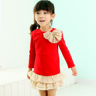  esbeeli品牌童装女童秋新款韩版淑女红色儿童连衣裙子