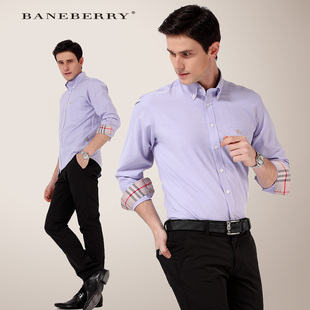  【baneberry】秋冬新款商务撞色尖领扣长袖衬衫 包邮申通