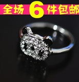 AQ1053【金冠】韩版饰品<span class=H>批发</span> 可爱秀气满钻小熊猫戒指 2011新款