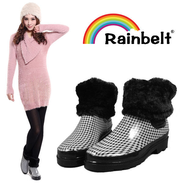 RAINBELT 经典意大利格 时尚雨鞋 雨靴 水鞋 水鞋 保暖 女RB-228