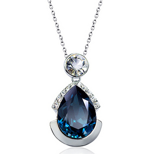  蛟蓓饰品 深海蓝宝水晶项链 采用施华洛世奇元素 短款 锁骨链