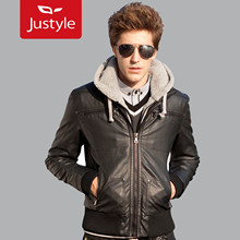【Justyle】秋冬魔力郎羊羔绒帽假两件水洗皮衣外套 48103405