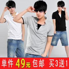 古由卡2012夏装新款韩版男装潮男士假两件V领短袖T恤纯棉修身限购