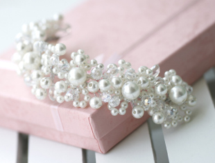  加长版配饰品 连连串珍珠水晶新娘头饰婚礼结婚 皇冠发饰 1930