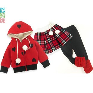  3折 朵道尔 宝宝过年童装 女童韩版冬裙 新年加厚保暖三件套TF002