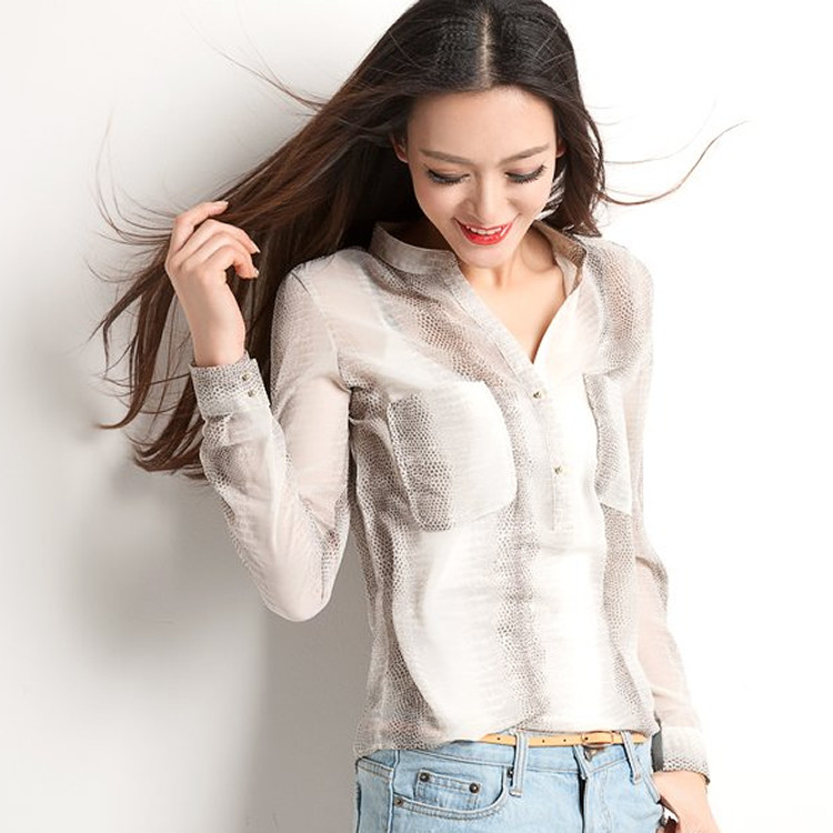 2014春装新款专柜正品牌女装细腻雪纺衬衣秋冬装修身长袖打底衬衫