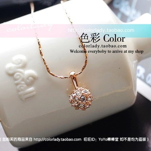  58包邮 韩版可爱俏皮饰品首饰 18K镀金多钻镶嵌钻球短项链锁骨链