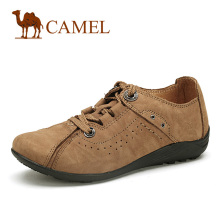 Camel骆驼正品女鞋 休闲鞋 女 休闲系带磨砂牛皮 真皮坡跟0633013