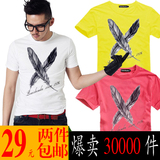 2012夏装新款韩版修身潮男短袖t恤圆领情侣装半袖T恤羽毛款