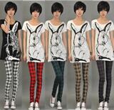 彩色格子裤韩版修身显瘦弹力女裤牛仔铅笔裤小脚裤靴裤 包邮