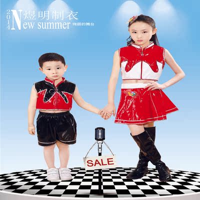 标题优化:儿童男女演出服装现代舞街舞爵士舞时尚亮面漆皮套装表演服