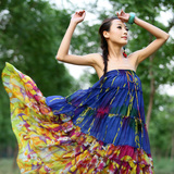 裂帛正品2011夏款花色大摆裙拼接半身裙蓝花印4620@