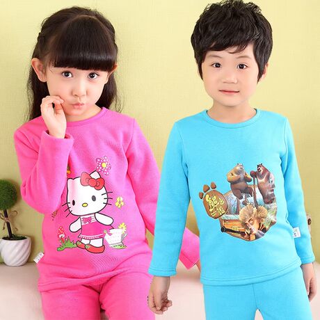 儿童保暖内衣加绒套装 <em>男童纯棉睡衣</em>家居服 女