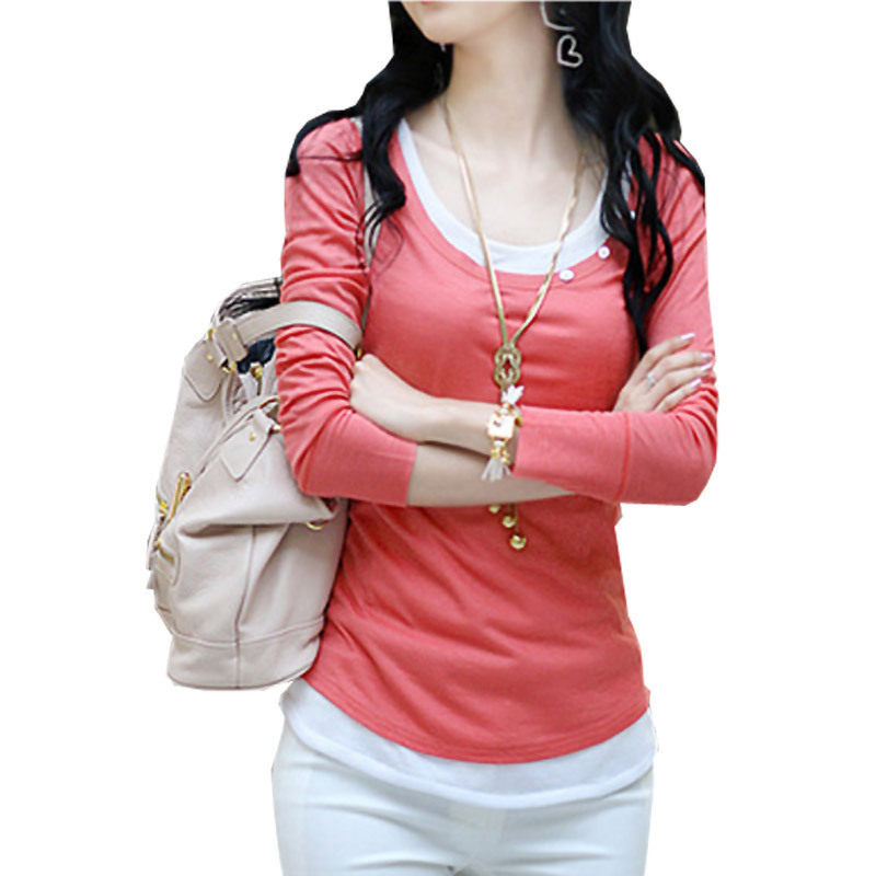 琳艾苹 2012新款春装韩版百搭两件套长袖女T恤<span class=H>上衣</span> 1202