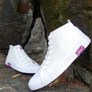 情侣款韩版潮鞋 高帮男士帆布鞋米字旗男鞋女生纯白色球鞋休闲鞋